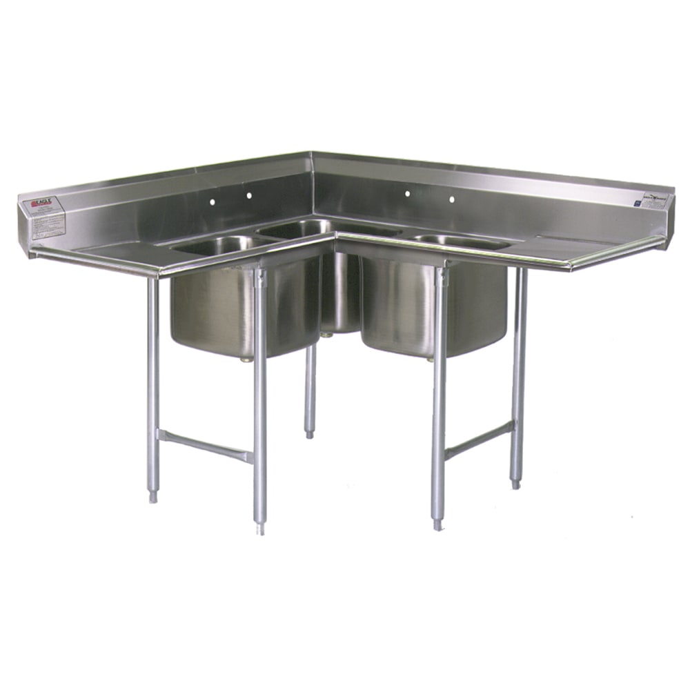 Eagle Group C314-10-3-12 82" 3 Compartment Corner Sink w/ 14"L x 10"W Bowl, 10" Deep