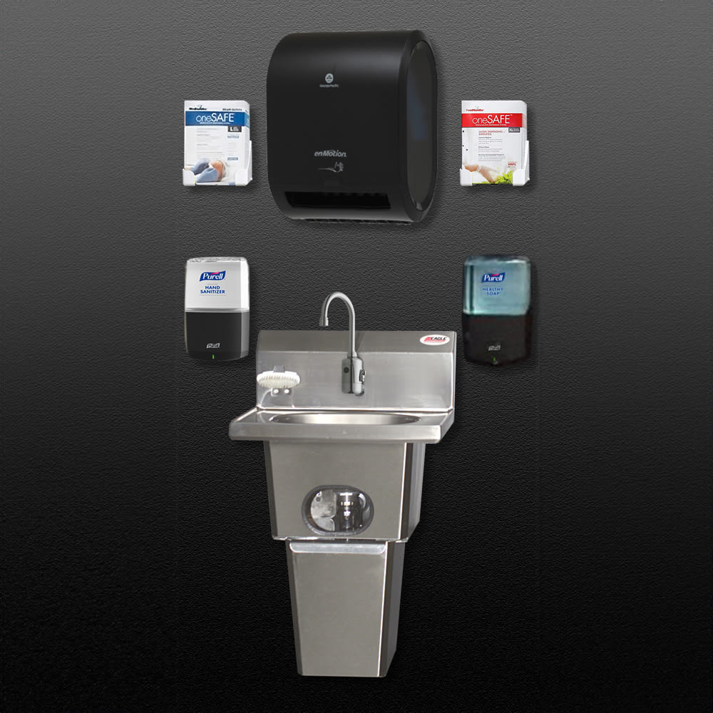 Eagle Group HFL-5000 Wall Mount Touchless Hand Sink w/ Waste Receptacle, Soap Dispenser