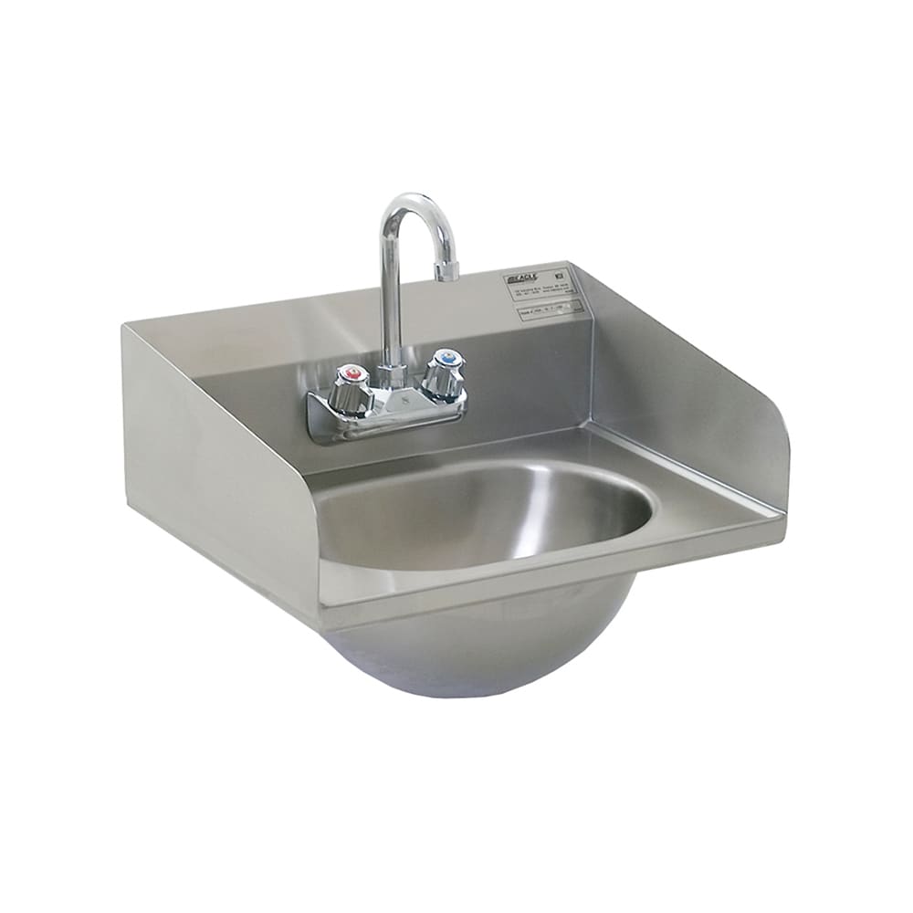 Eagle Group HSA-10-F-LRS Wall Mount Commercial Hand Sink w/ 13 1/2"L x 9 3/4"W x 6 3/4"D Bowl, Side Splashes