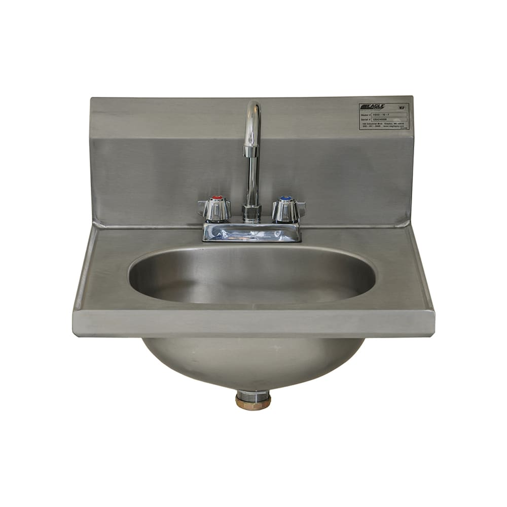 Eagle Group HSAD-10-F Wall Mount Commercial Hand Sink w/ 13 1/2"L x 9 3/4"W x 6 3/4"D Bowl, Gooseneck Faucet