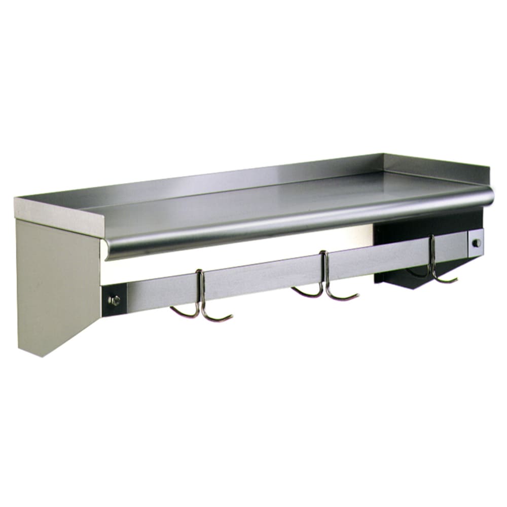 Eagle Group WSP1236 Solid Wall Mounted Overshelf w/ Pot Rack, 36"W x 12"D, Stainless