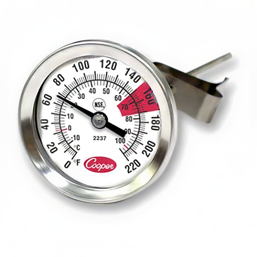 Cooper 2237-04-8 Espresso Thermometer, 1 3/4"Dial, 0 to 220 F, Glass Lens, NSF