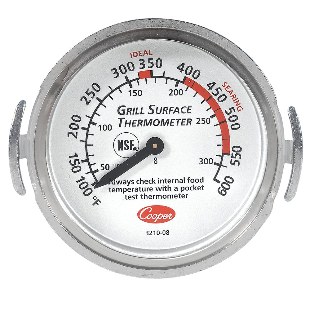 Cooper 3210-08-1-E Surface Grill Thermometer, Dial Type, Turner Grips, 100 to 600 F