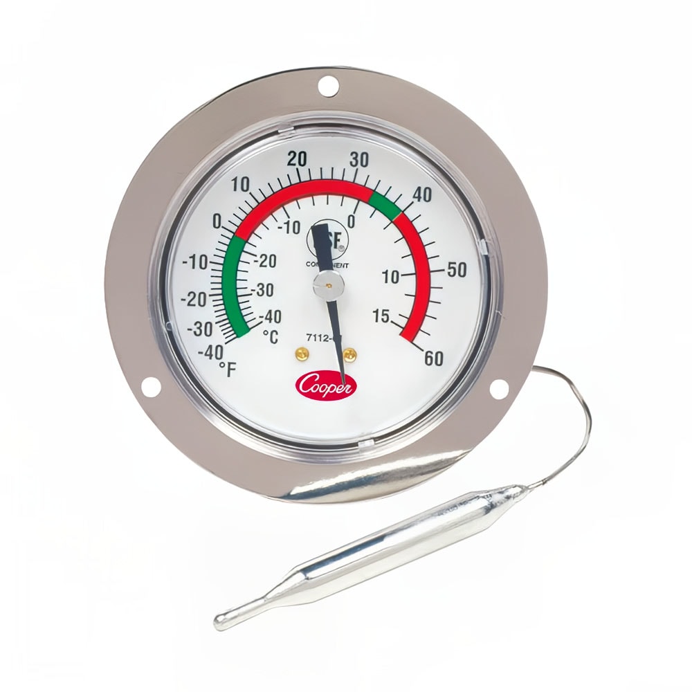 Cooper 7112-01-3 2 1/2" Panel Type Thermometer w/ Front Flange,  40 To 60 Degrees F, NSF