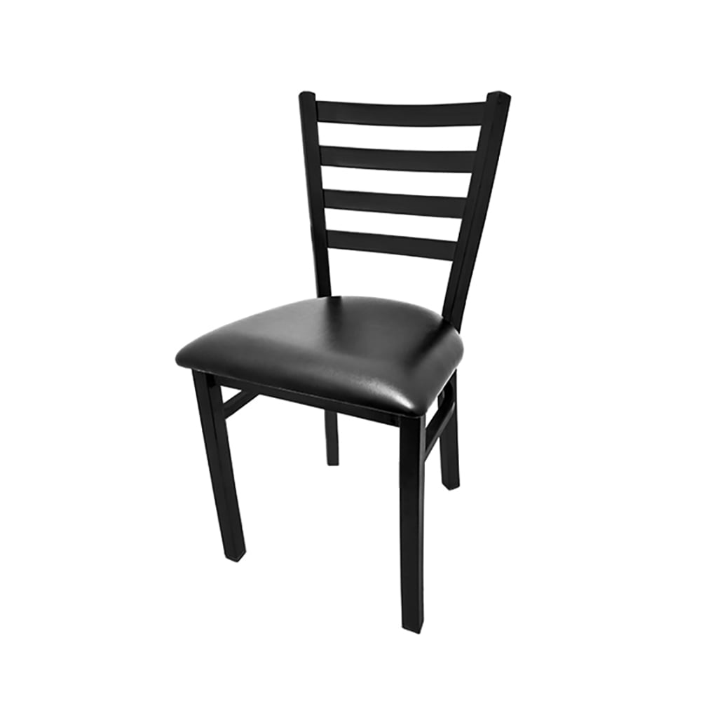 Oak Street Dining Chair w/ Ladder Back & Black Vinyl Seat - Steel Frame, Black (CM-234 BLK)