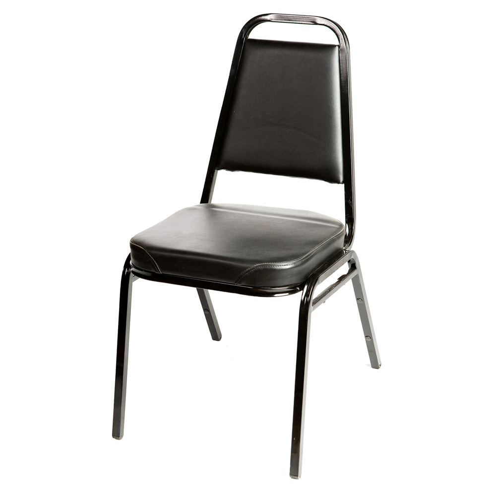 Oak Street Stacking Chair w/ Black Vinyl Back & Seat - Steel Frame, Black (SL2082-BLK)