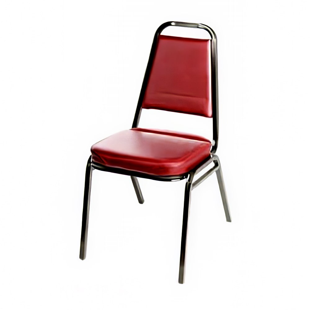 Oak Street Stacking Chair w/ Wine Vinyl Back & Seat - Steel Frame, Black (SL2082-WINE)