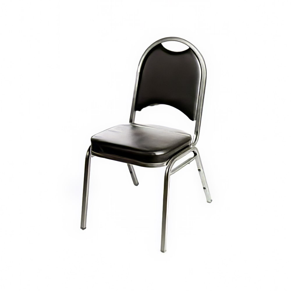 Oak Street Stacking Banquet Chair w/ Black Vinyl Back & Seat - Steel Frame, Silver Vein (SL2089-SV)
