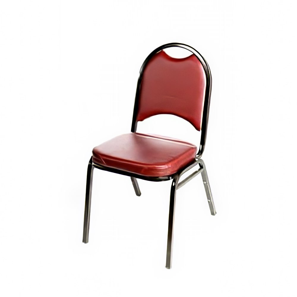Oak Street Stacking Banquet Chair w/ Wine Vinyl Back & Seat - Steel Frame, Black (SL2089-WINE)