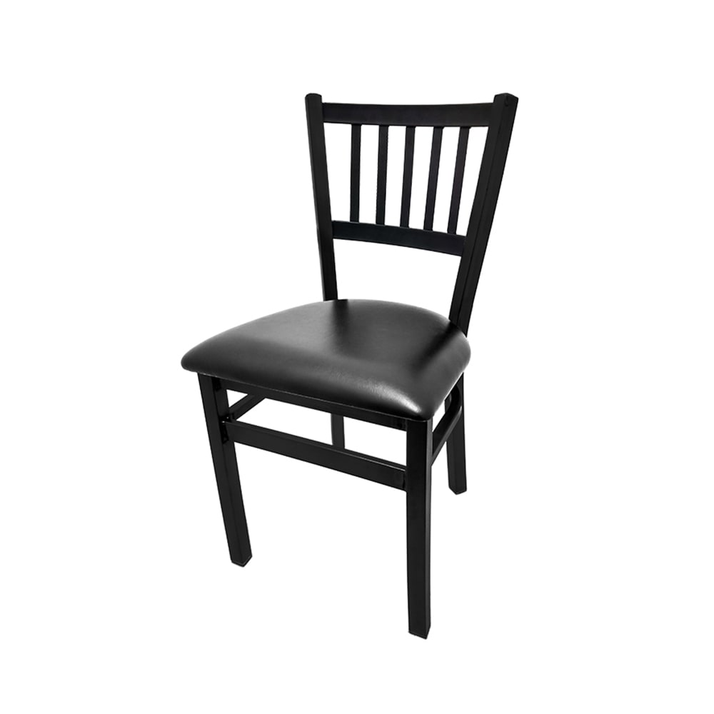 Oak Street Dining Chair w/ Vertical Slat Back & Black Vinyl Seat - Steel Frame, Black (SL2090 BLK)