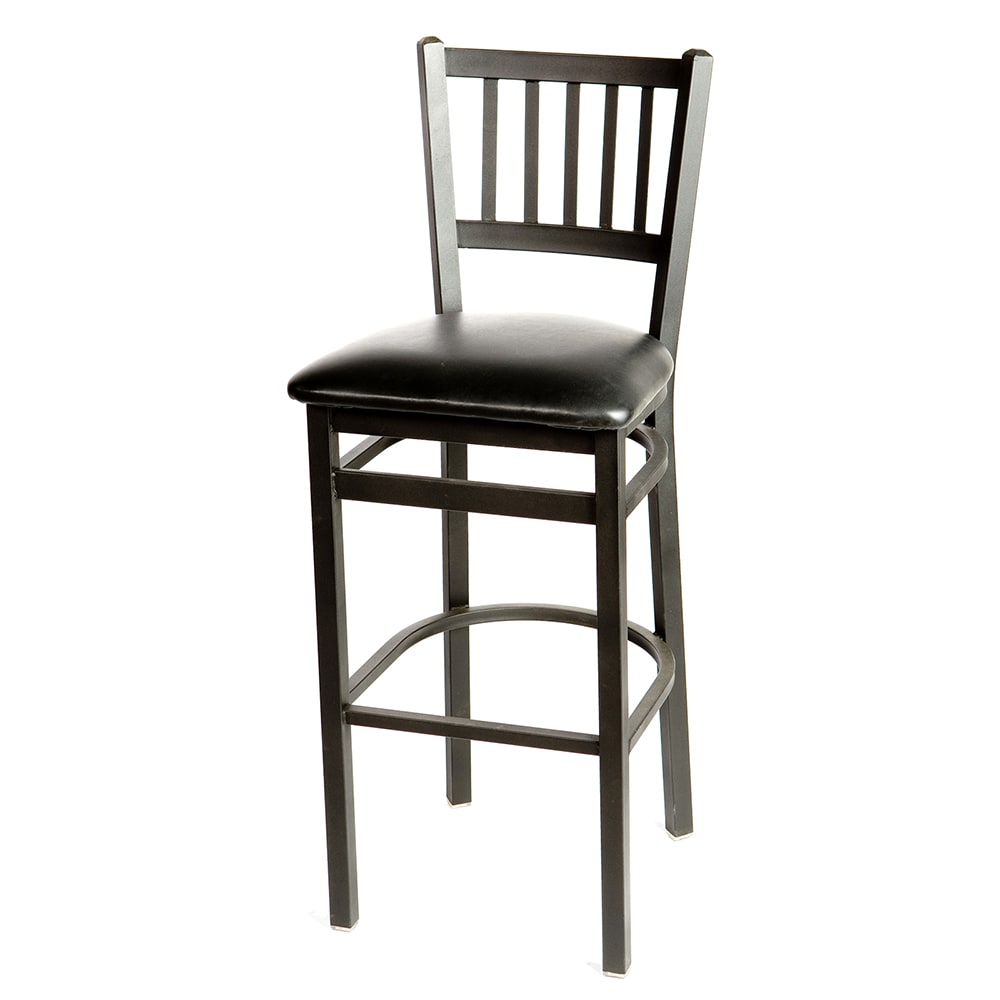 Oak Street Bar Stool w/ Metal Vertical Back & Black Vinyl Seat, Black (SL2090-1 BLK)