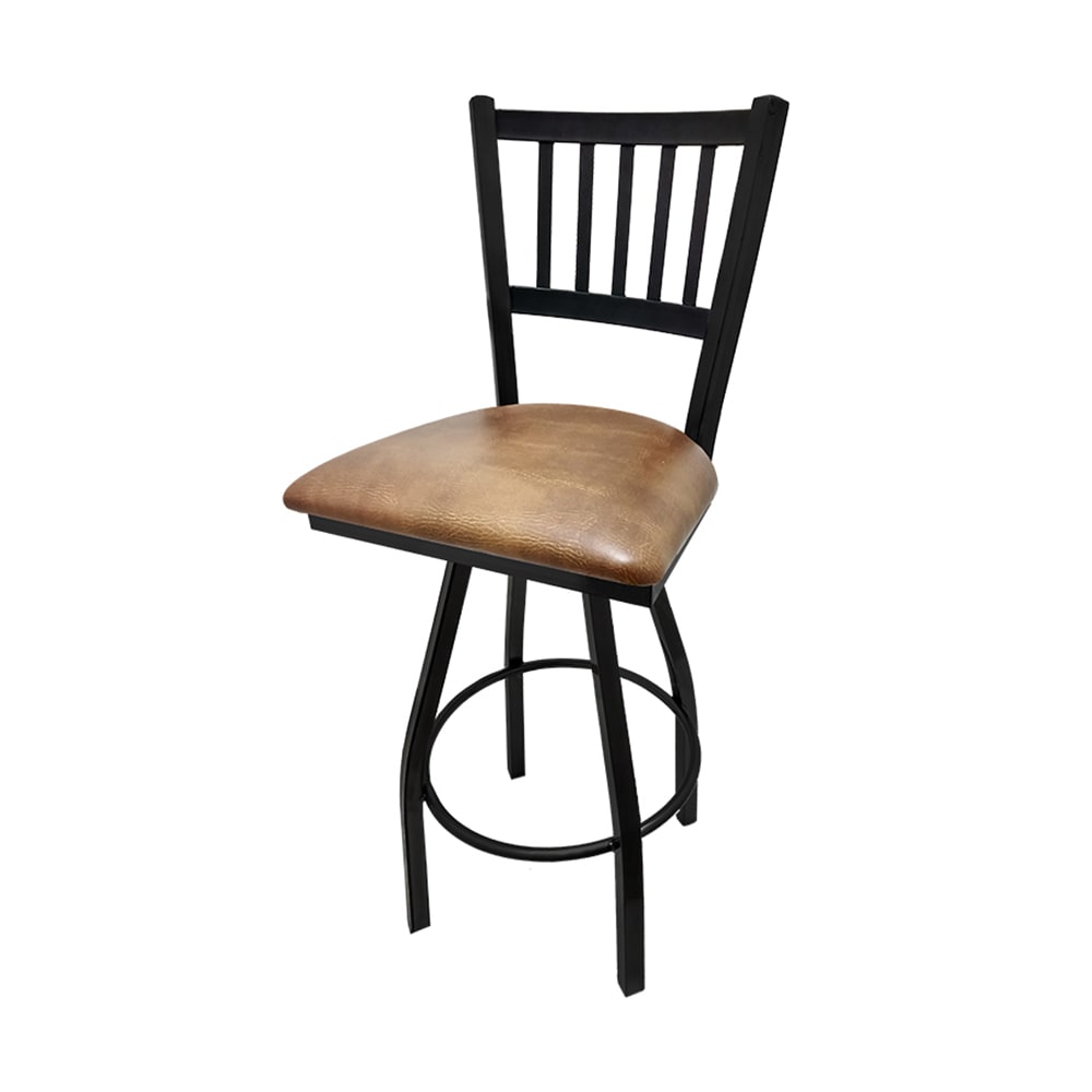 Oak Street Swivel Bar Stool w/ Metal Vertical Back & Buckskin Vinyl Seat, Black (SL2090-S BUC)