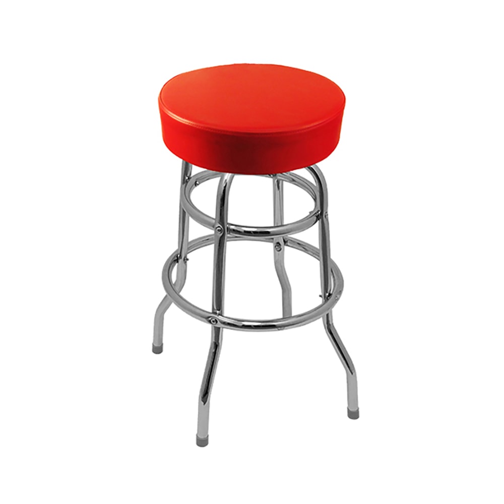 Oak Street Backless Bar Stool w/ Red Vinyl Seat, Chrome (SL2129-RED)