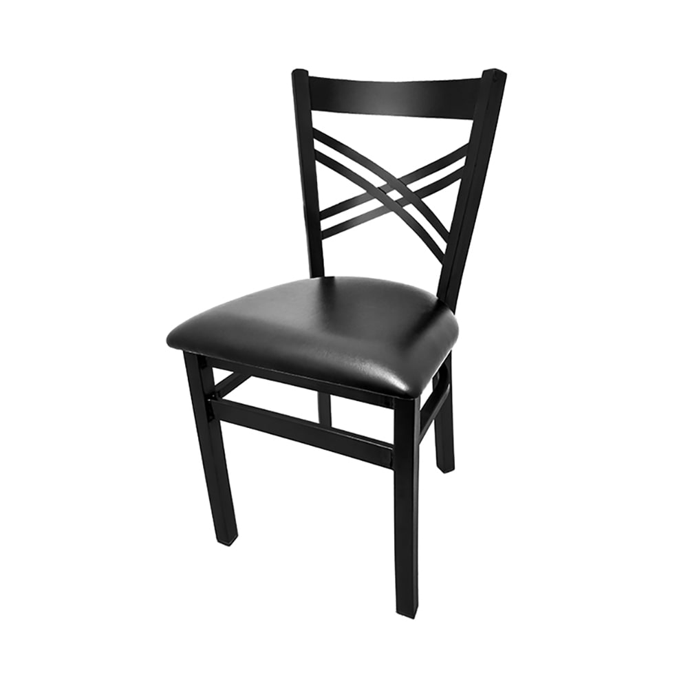 Oak Street Dining Chair w/ Cross Back & Black Vinyl Seat - Steel Frame, Black (SL2130 BLK)