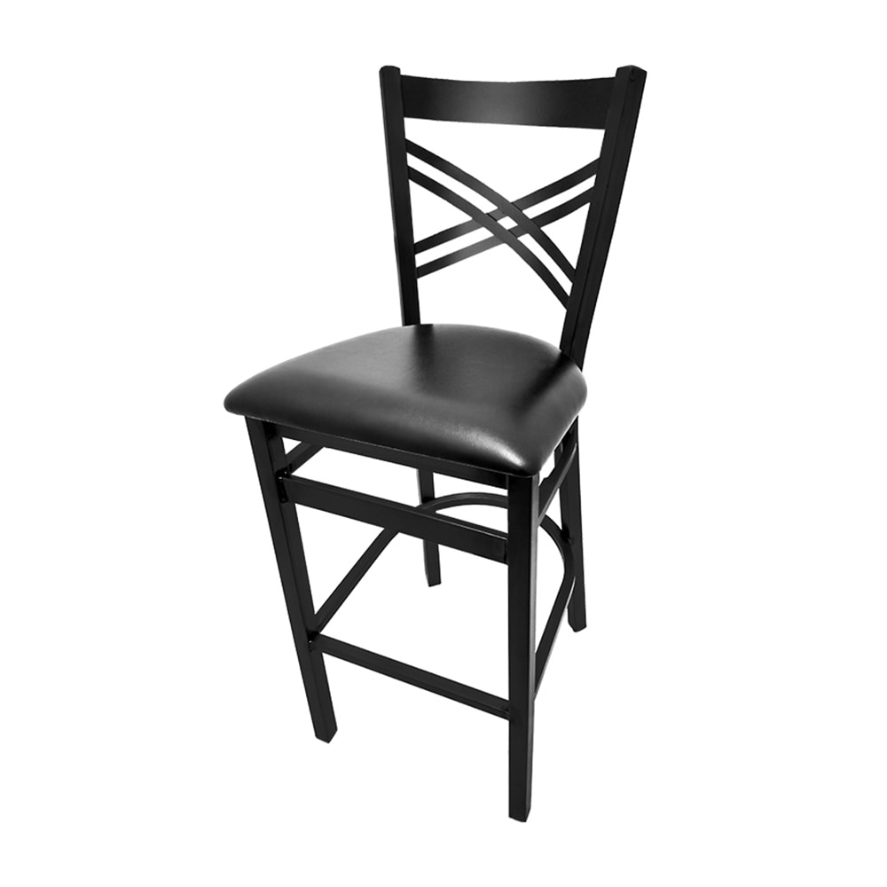 Oak Street Bar Stool w/ Metal Cross Back & Black Vinyl Seat, Black (SL2130-1 BLK)