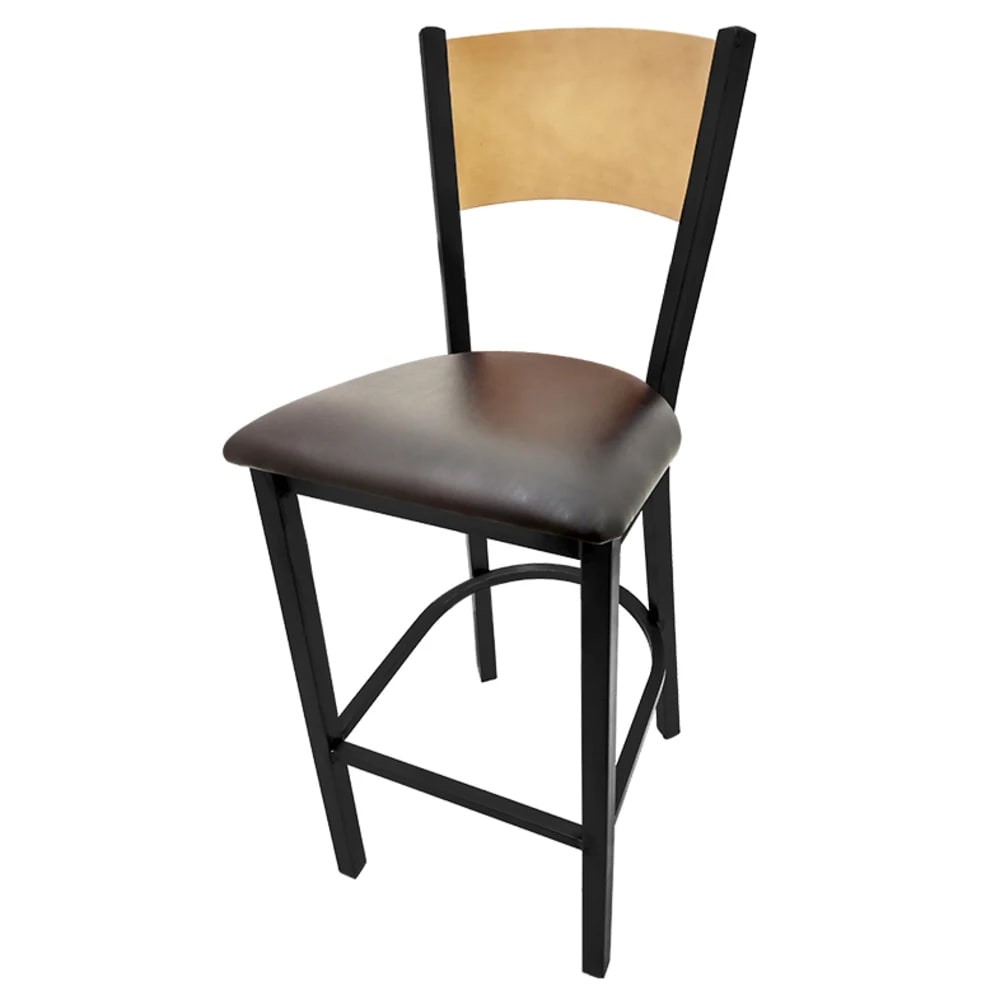 Oak Street Bar Stool w/ Solid Wood Back & Wood Seat, Black Metal (SL2150-1-P BLK)