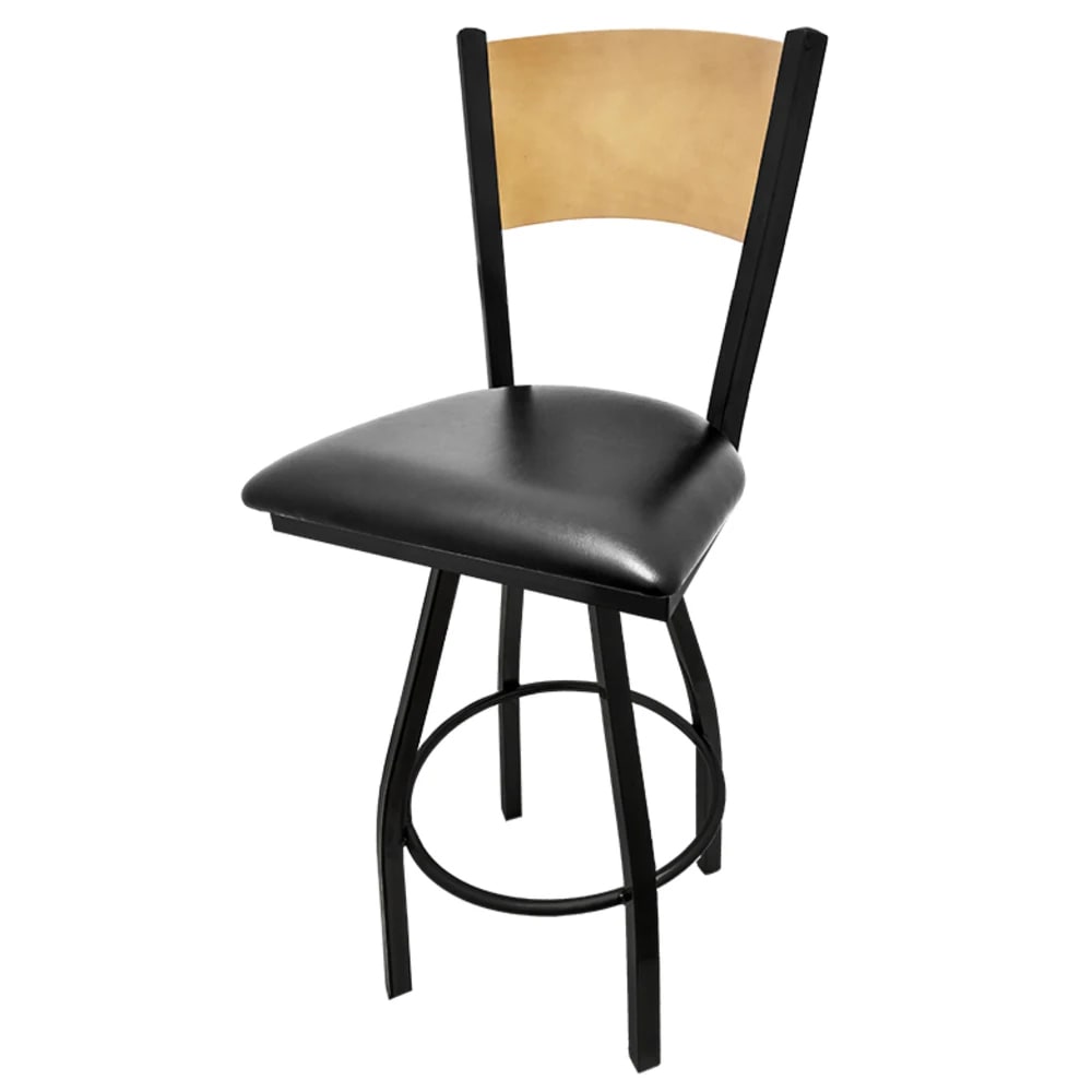 Oak Street Swivel Bar Stool w/ Solid Wood Back & Wood Seat, Black Metal (SL2150-1S-P BLK)