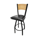 Oak Street Swivel Bar Stool w/ Solid Wood Back & Wood Seat, Black Metal (SL2150-1S-P BLK) thumbnail 2