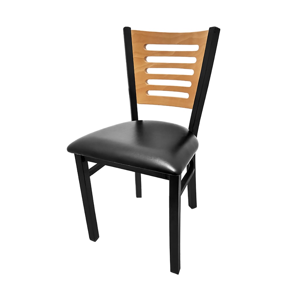 Oak Street Dining Chair w/ Horizontal Slat Back & Black Vinyl Seat - Steel Frame, Black (SL2150-5 BLK)