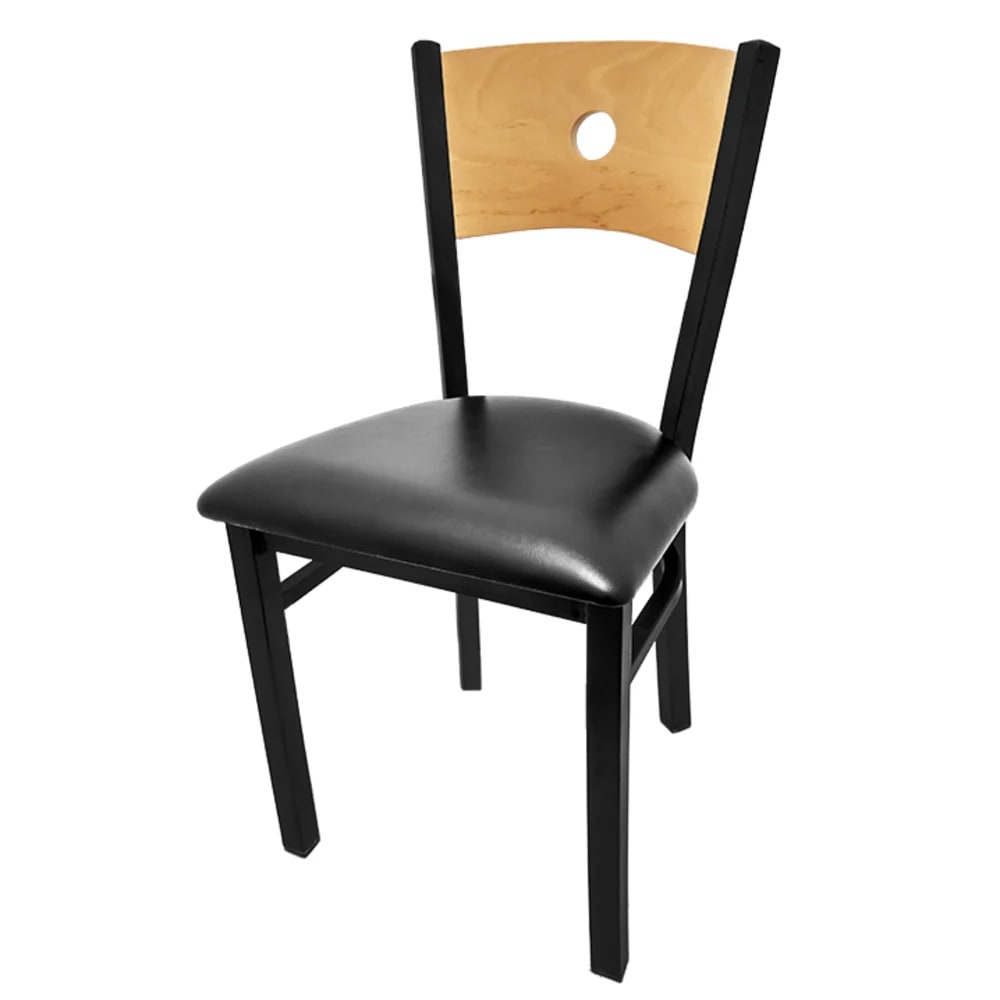 Oak Street Dining Chair w/ Bullseye Back & Black Vinyl Seat - Steel Frame, Black (SL2150-B BLK)
