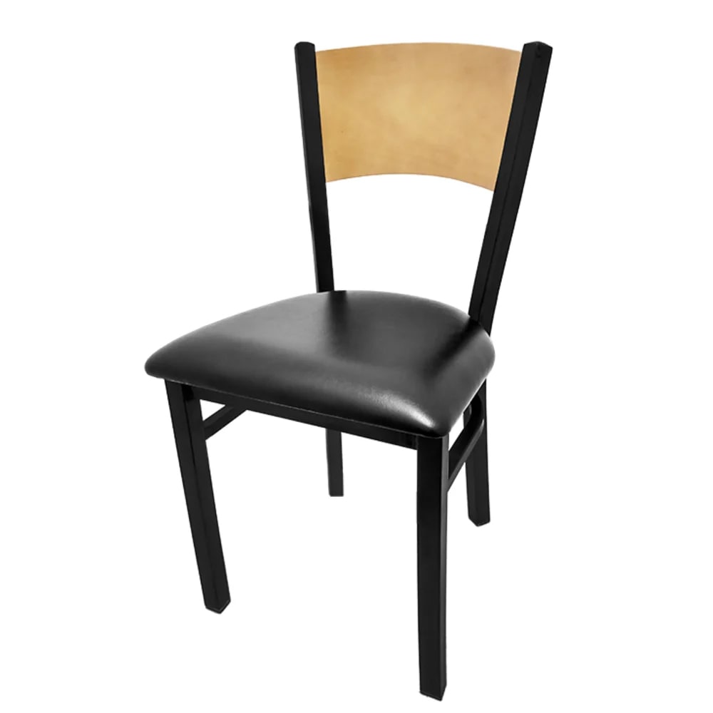 Oak Street Dining Chair w/ Solid Back & Black Vinyl Seat - Steel Frame, Black (SL2150-P BLK)