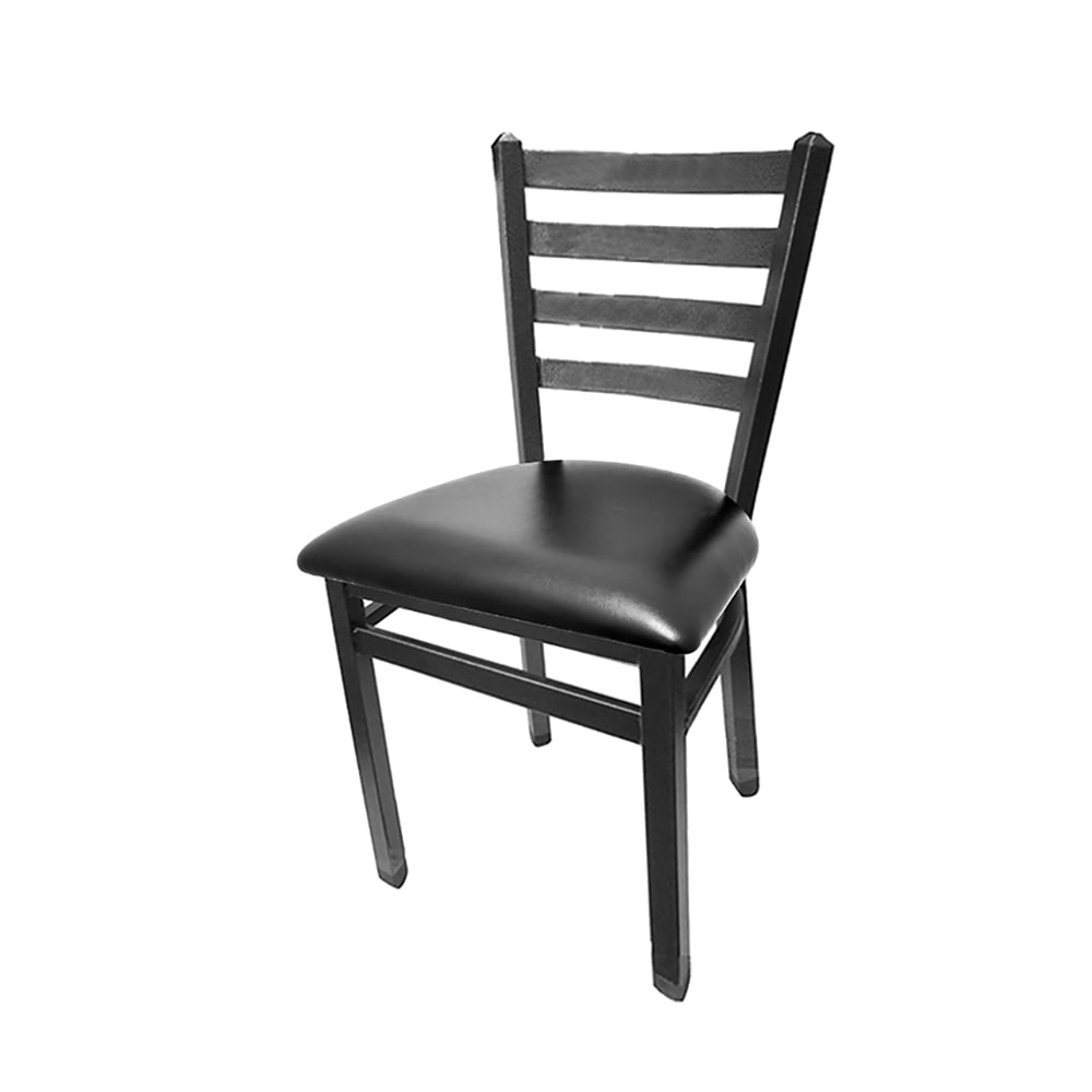Oak Street Dining Chair w/ Ladder Back & Black Vinyl Seat - Steel Frame, Silver Vein (SL2160-SV BLK)