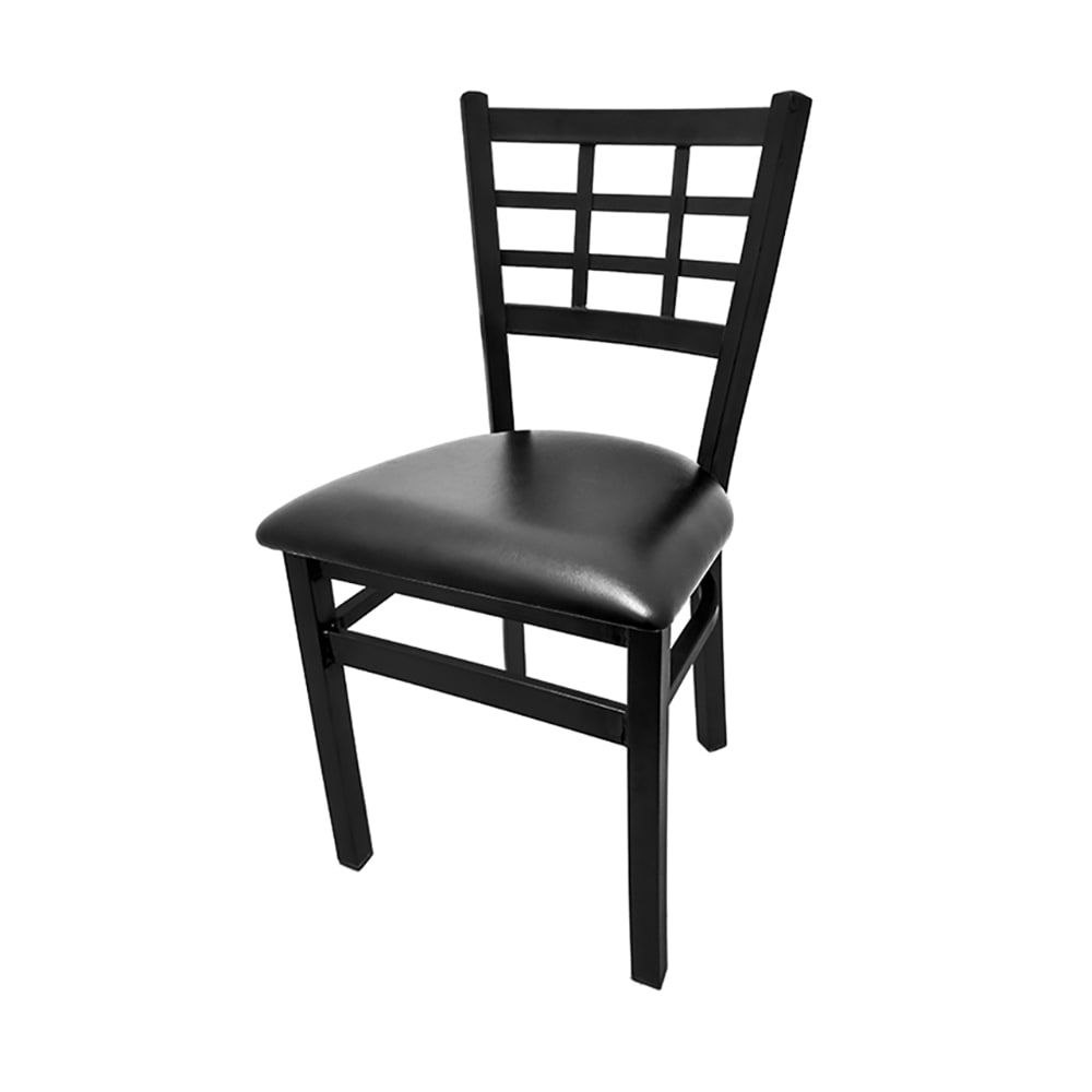 Oak Street Dining Chair w/ Window Pane Back & Black Vinyl Seat - Steel Frame, Black (SL2163 BLK)