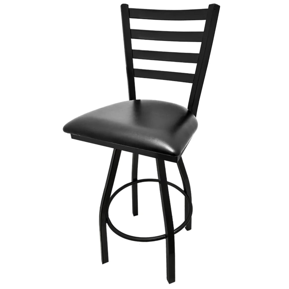 Oak Street Swivel Bar Stool w/ Metal Ladder Back & Black Vinyl Seat, Black (SL2301-S BLK)