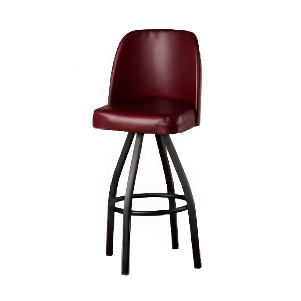 Oak Street Swivel Bar Stool w/ Solid Back & Wine Vinyl Bucket Seat, Black (SL3136-WINE)