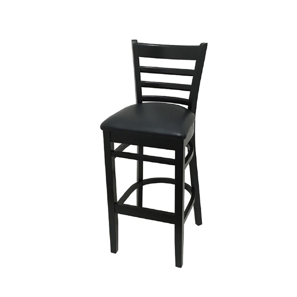 Oak Street Bar Stool w/ Ladder Back & Black Vinyl Seat, Wood Frame, Black (WB101BLK BLK)