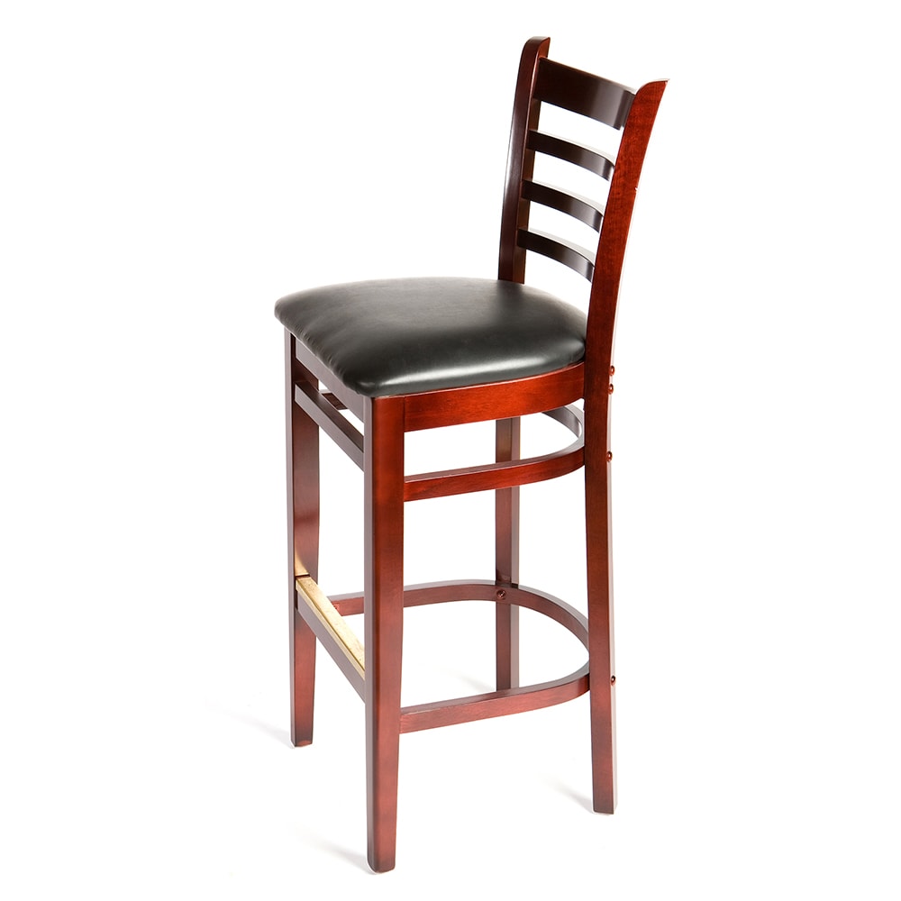 Oak Street Bar Stool w/ Ladder Back & Black Vinyl Seat, Wood Frame, Mahogany (WB101MH BLK)
