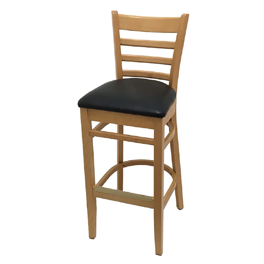 Oak Street Bar Stool w/ Ladder Back & Black Vinyl Seat, Wood Frame, Natural (WB101NT BLK)