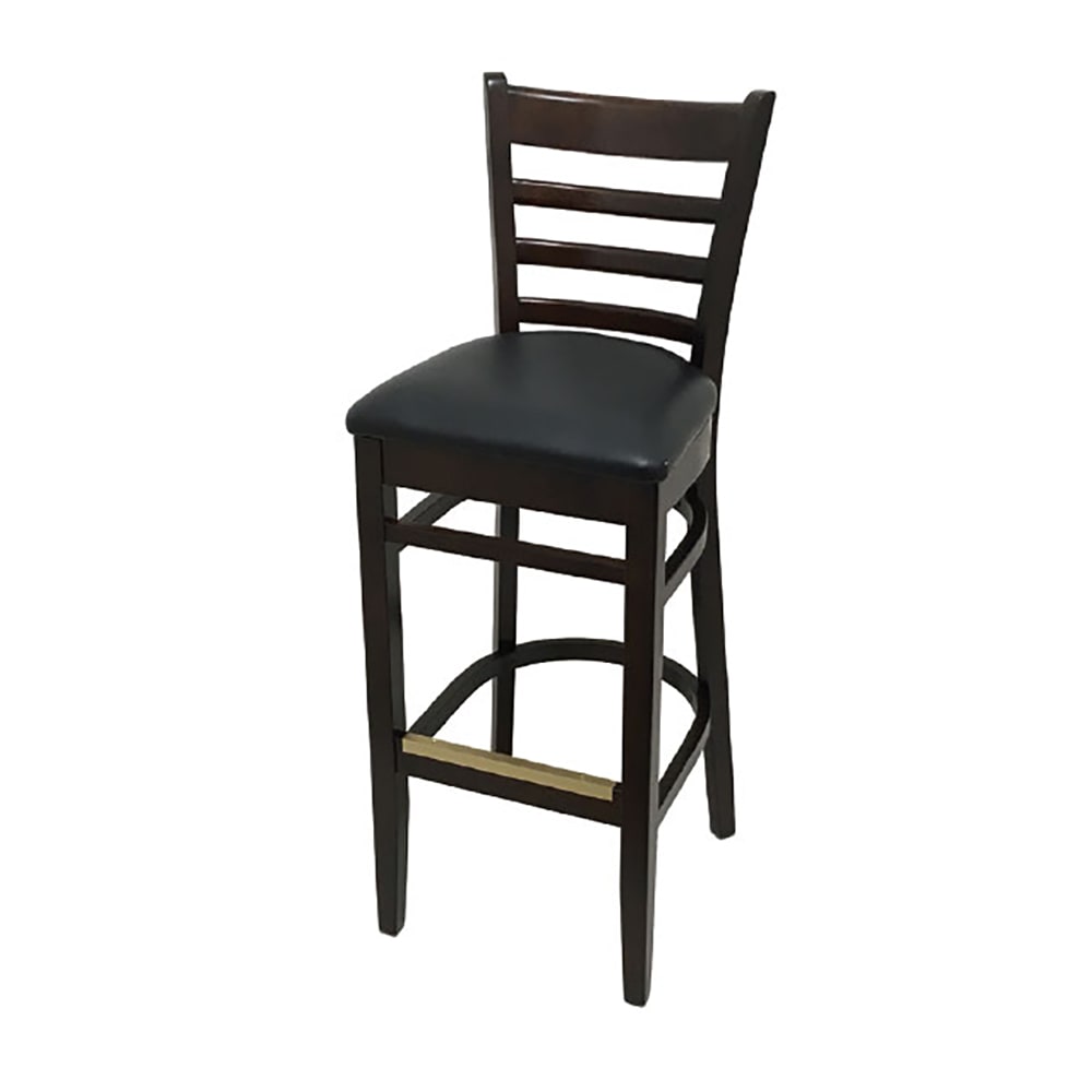 Oak Street Bar Stool w/ Ladder Back & Black Vinyl Seat, Wood Frame, Walnut (WB101WA BLK)