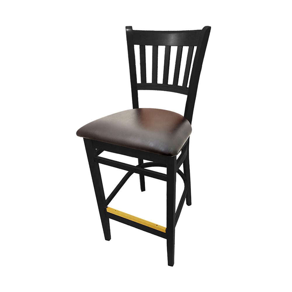 Oak Street Bar Stool w/ Vertical Back & Black Vinyl Seat, Wood Frame, Black (WB102BLK BLK)