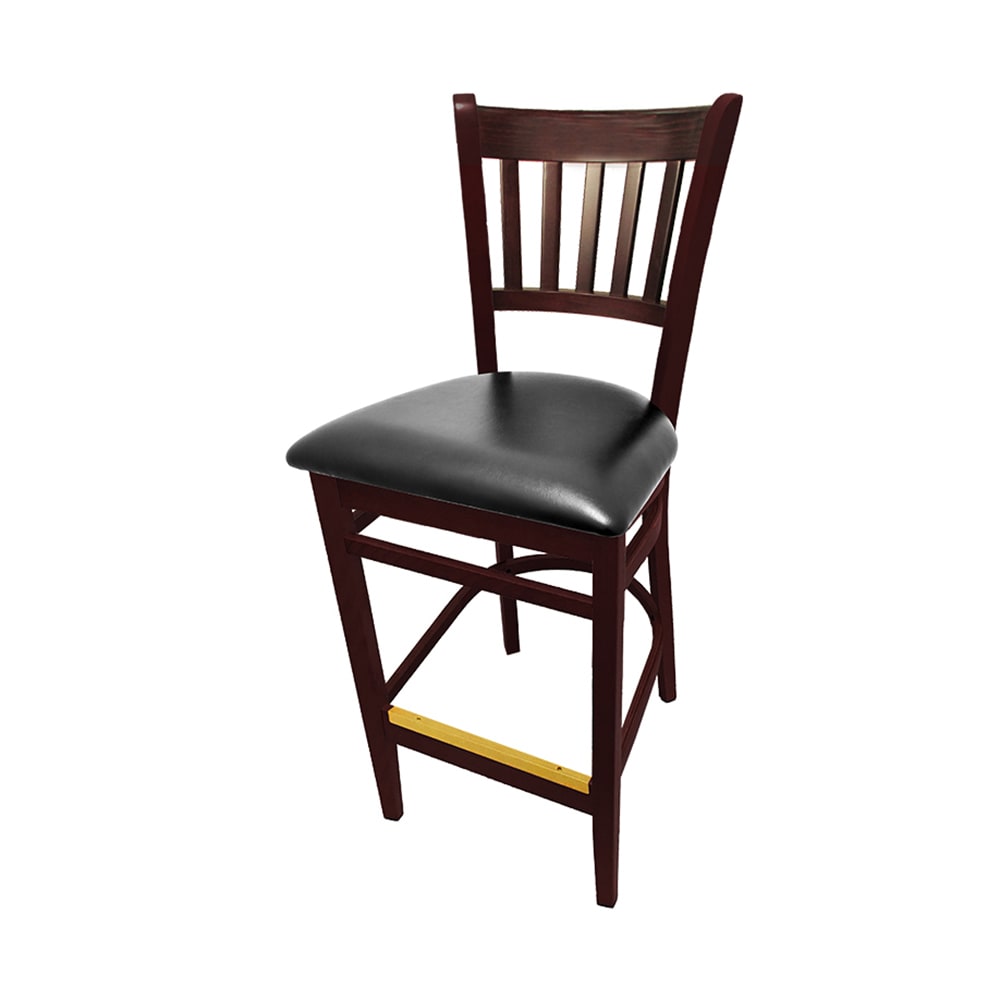 Oak Street Bar Stool w/ Vertical Back & Black Vinyl Seat, Wood Frame, Mahogany (WB102MH BLK)