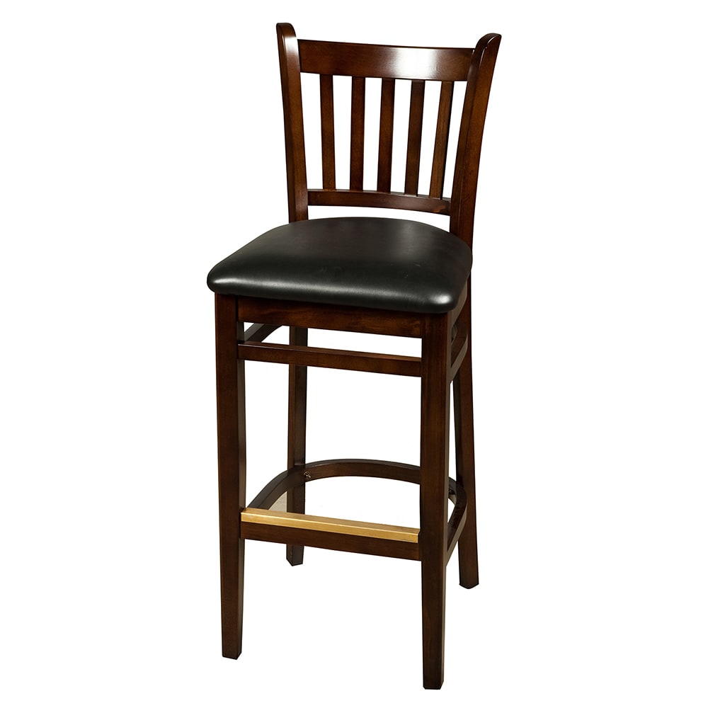 Oak Street Bar Stool w/ Vertical Back & Black Vinyl Seat, Wood Frame, Walnut (WB102WA BLK)