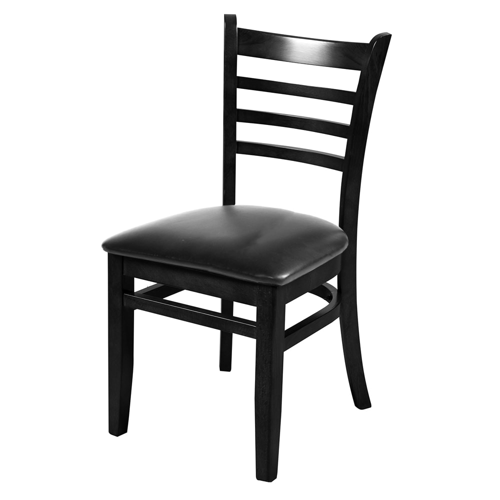 Oak Street Dining Chair w/ Ladder Back & Black Vinyl Seat - Beechwood Frame, Black (WC101BLK BLK)