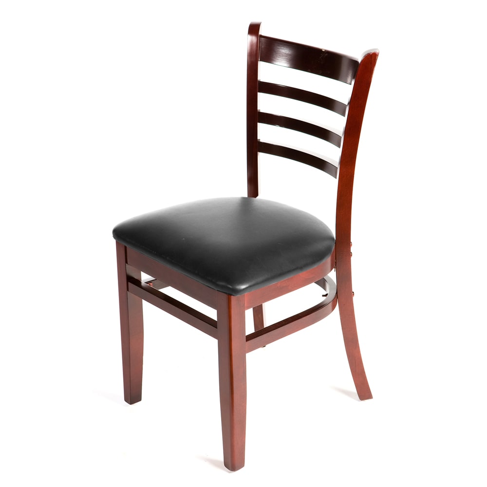 Oak Street Dining Chair w/ Ladder Back & Black Vinyl Seat - Beechwood Frame, Mahogany Finish (WC101MH BLK)