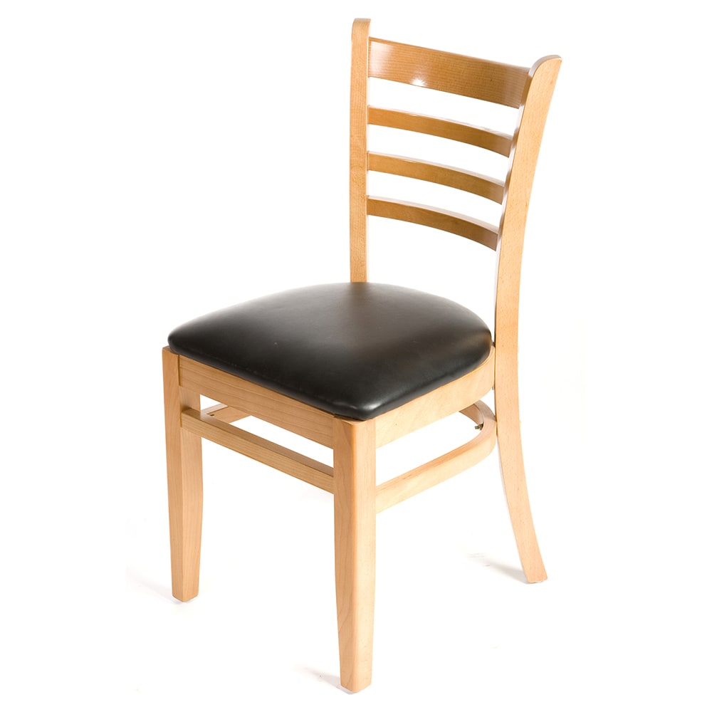 Oak Street Dining Chair w/ Ladder Back & Black Vinyl Seat - Beechwood Frame, Natural Finish (WC101NT BLK)