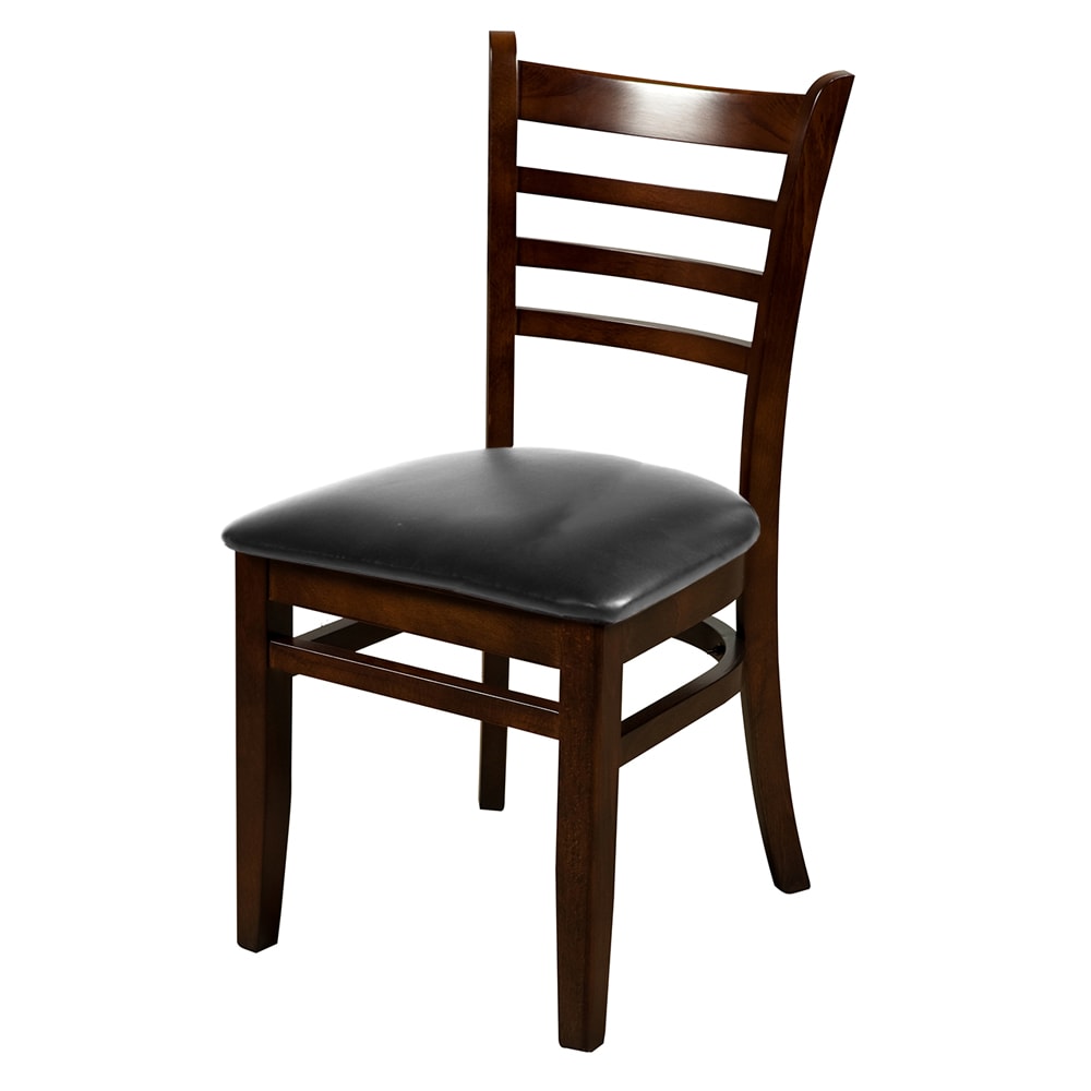 Oak Street Dining Chair w/ Ladder Back & Black Vinyl Seat - Beechwood Frame, Walnut Finish (WC101WA BLK)