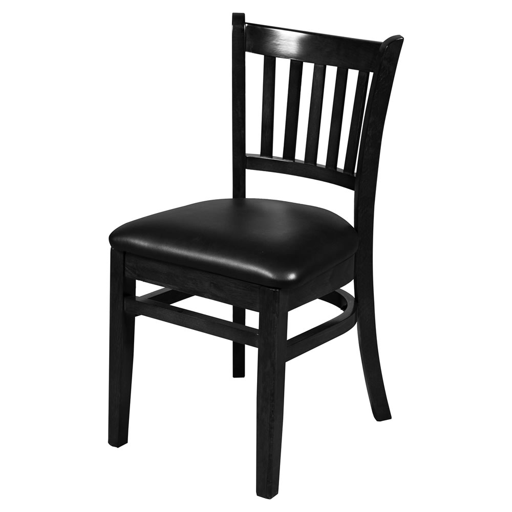 Oak Street Dining Chair w/ Vertical Slat Back & Black Vinyl Seat - Beechwood Frame, Black (WC102BLK BLK)