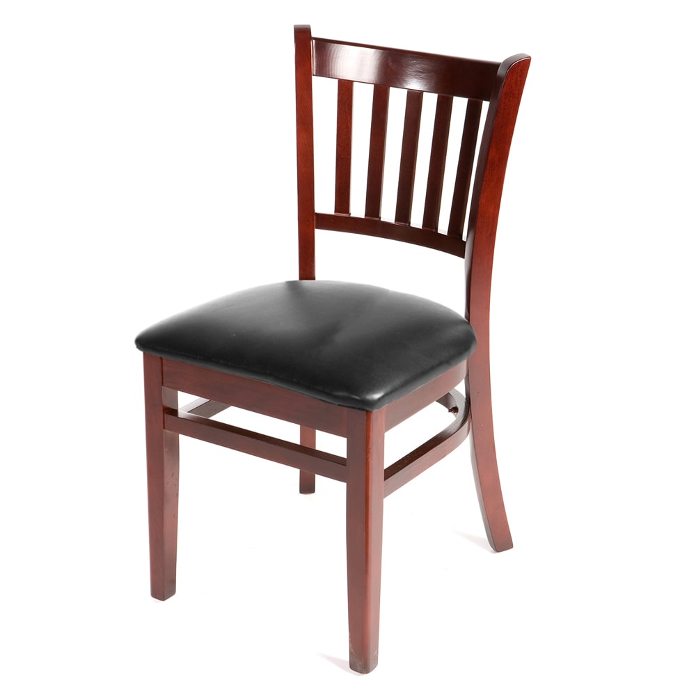 Oak Street Dining Chair w/ Vertical Slat Back & Black Vinyl Seat - Beechwood Frame, Mahogany Finish (WC102MH BLK)