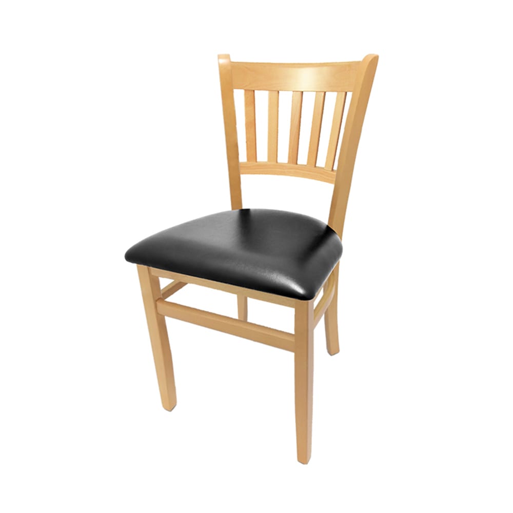 Oak Street Dining Chair w/ Vertical Slat Back & Black Vinyl Seat - Beechwood Frame, Natural Finish (WC102NT BLK)