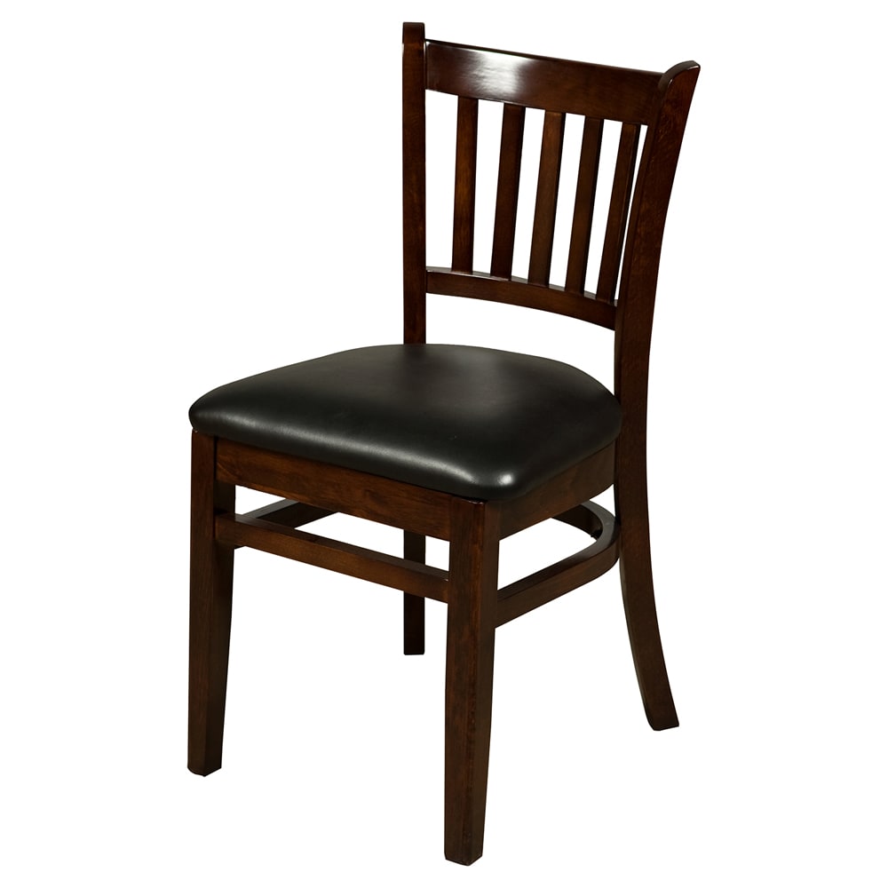Oak Street Dining Chair w/ Vertical Slat Back & Black Vinyl Seat - Beechwood Frame, Walnut Finish (WC102WA BLK)