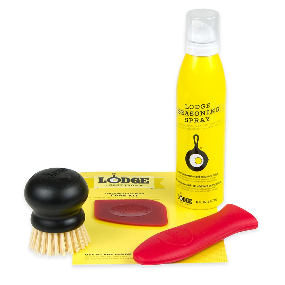Lodge Cast Iron Care Kit w/ 6 oz Seasoning Spray, Pan Scraper, Handle Holder, & Scrub Brush (A-CAREC1)