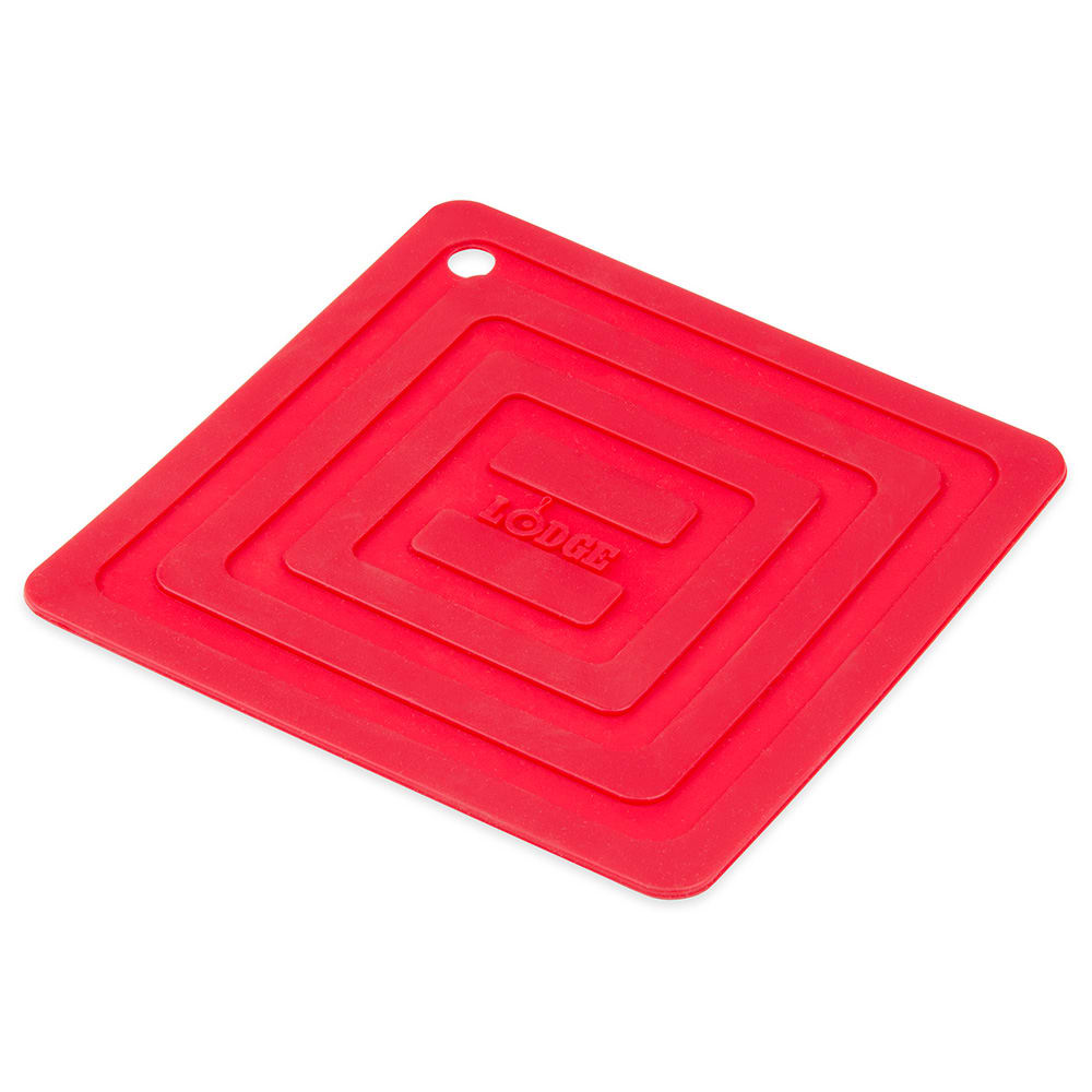 Lodge Square Silicone Potholder, Heat Resistant to 250°F, 5 7/8 x 5 7/8", Red (AS6S41)