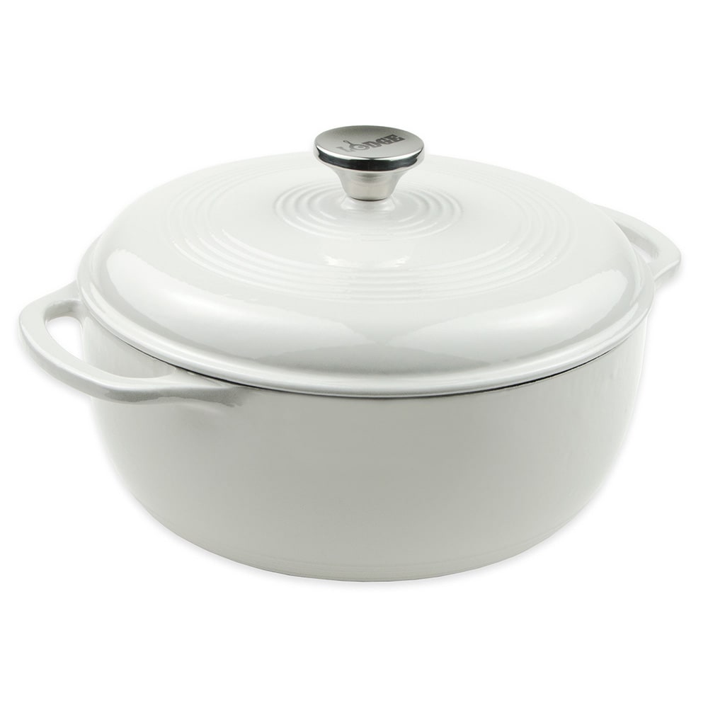 Lodge 6 qt Cast Iron Dutch Oven, Enamel, Oyster White (EC6D13)