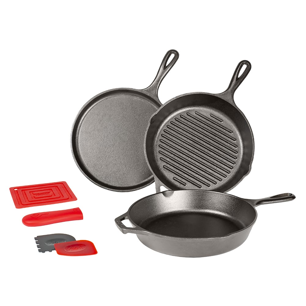 Lodge 6 Piece Seasoned Cast Iron Cookware Set w/ Pans & Accessories (L6SPA41)