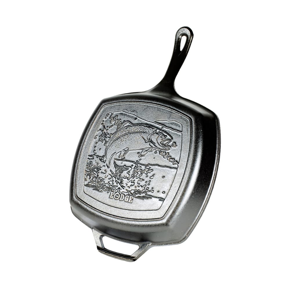Lodge 10 1/2" Square Wildlife Series™ Cast Iron Grill Pan, Fish (L8SGPWLFI)