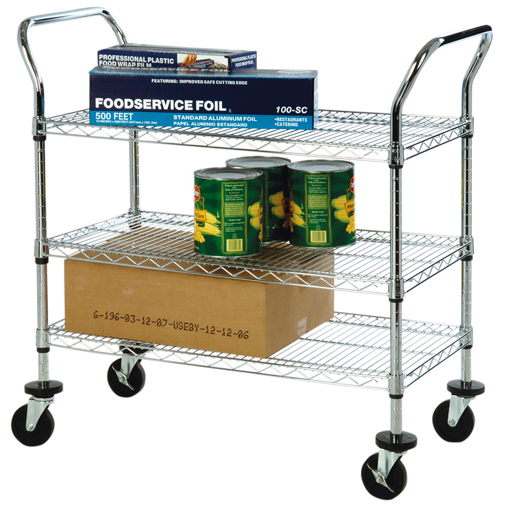 Focus FFC24363CH 3 Level Chrome Plated Utility Cart w/ Flat Ledges
